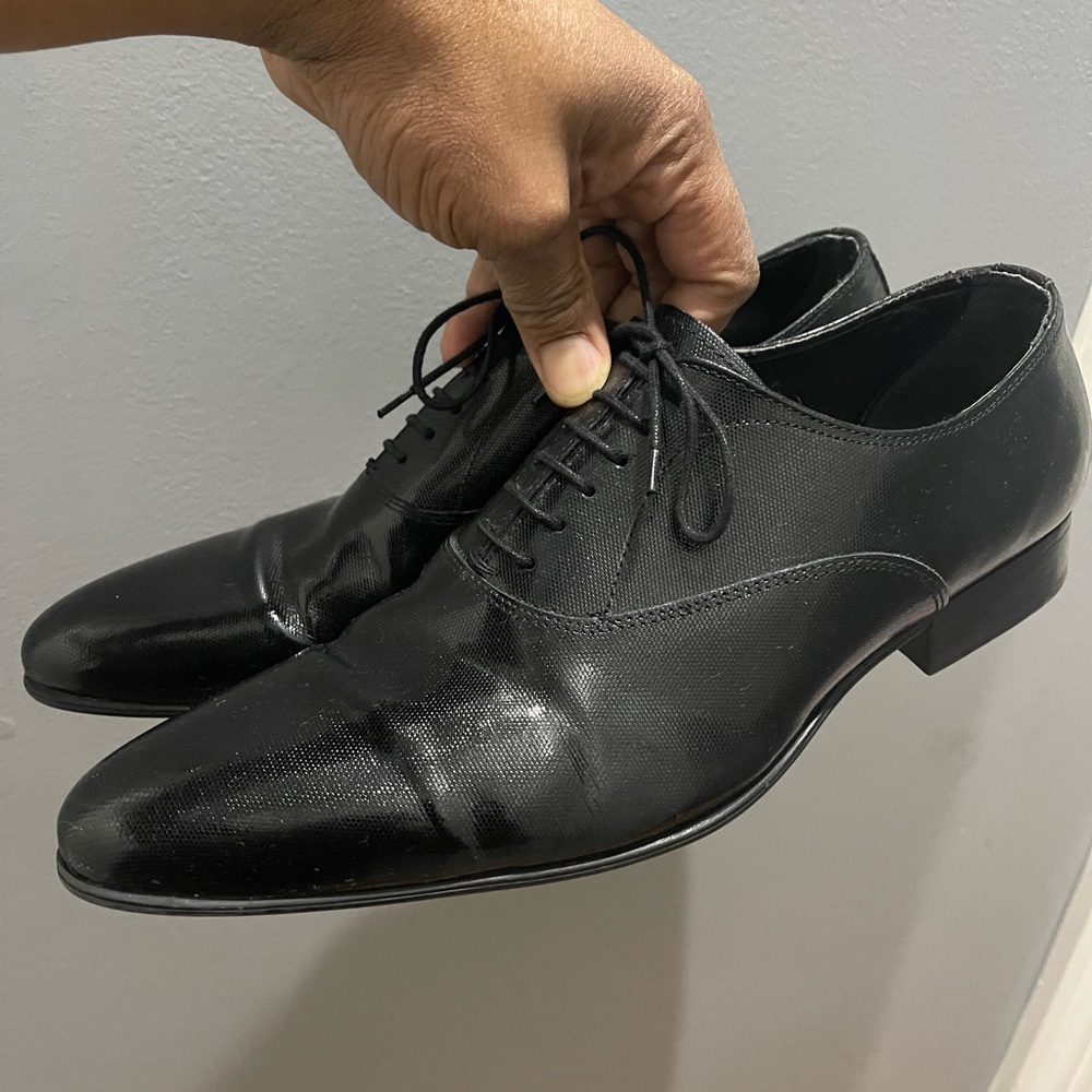 Black Zara textured patent dress shoe Sz 44